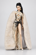 MIDNIGHT TALES | IVORY NOCTURNE — Ivory & Black Beaded Doll Gown with Cream Plush Coat | PLASTIKTIARA
