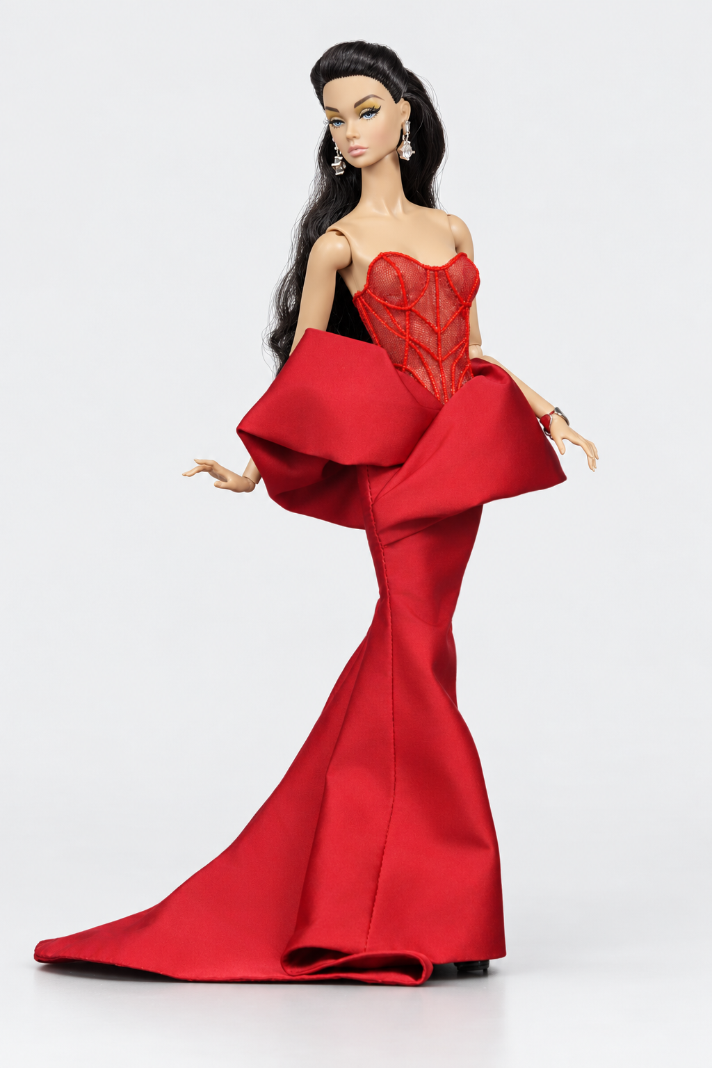 MODERN SENSUAL | Crimson Sculpted Corset Gown for 12” Fashion Dolls | Couture Mermaid Dress | Fashion Royalty 6.0 Doll Clothes
