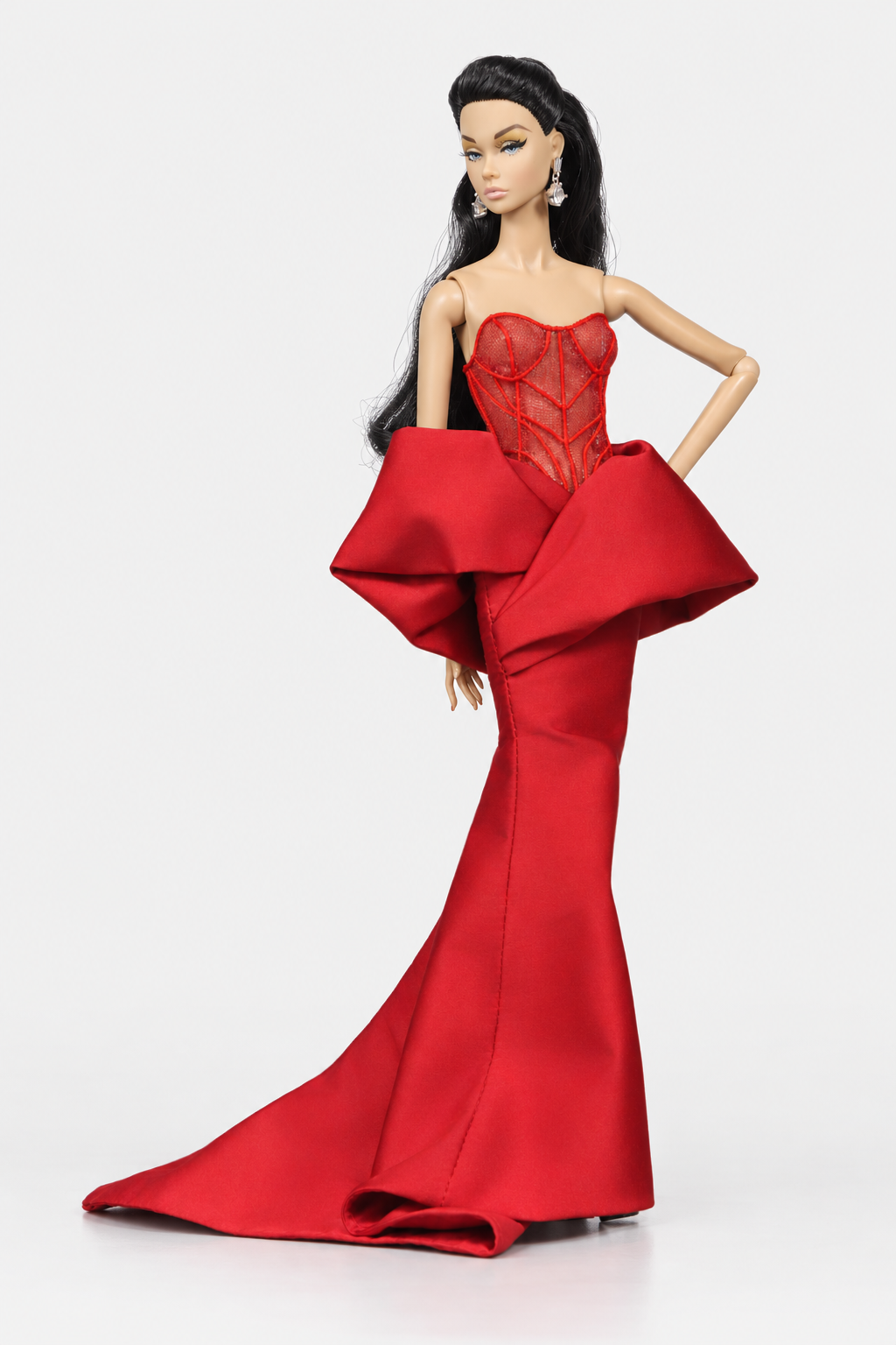 MODERN SENSUAL | Crimson Sculpted Corset Gown for 12” Fashion Dolls | Couture Mermaid Dress | Fashion Royalty 6.0 Doll Clothes