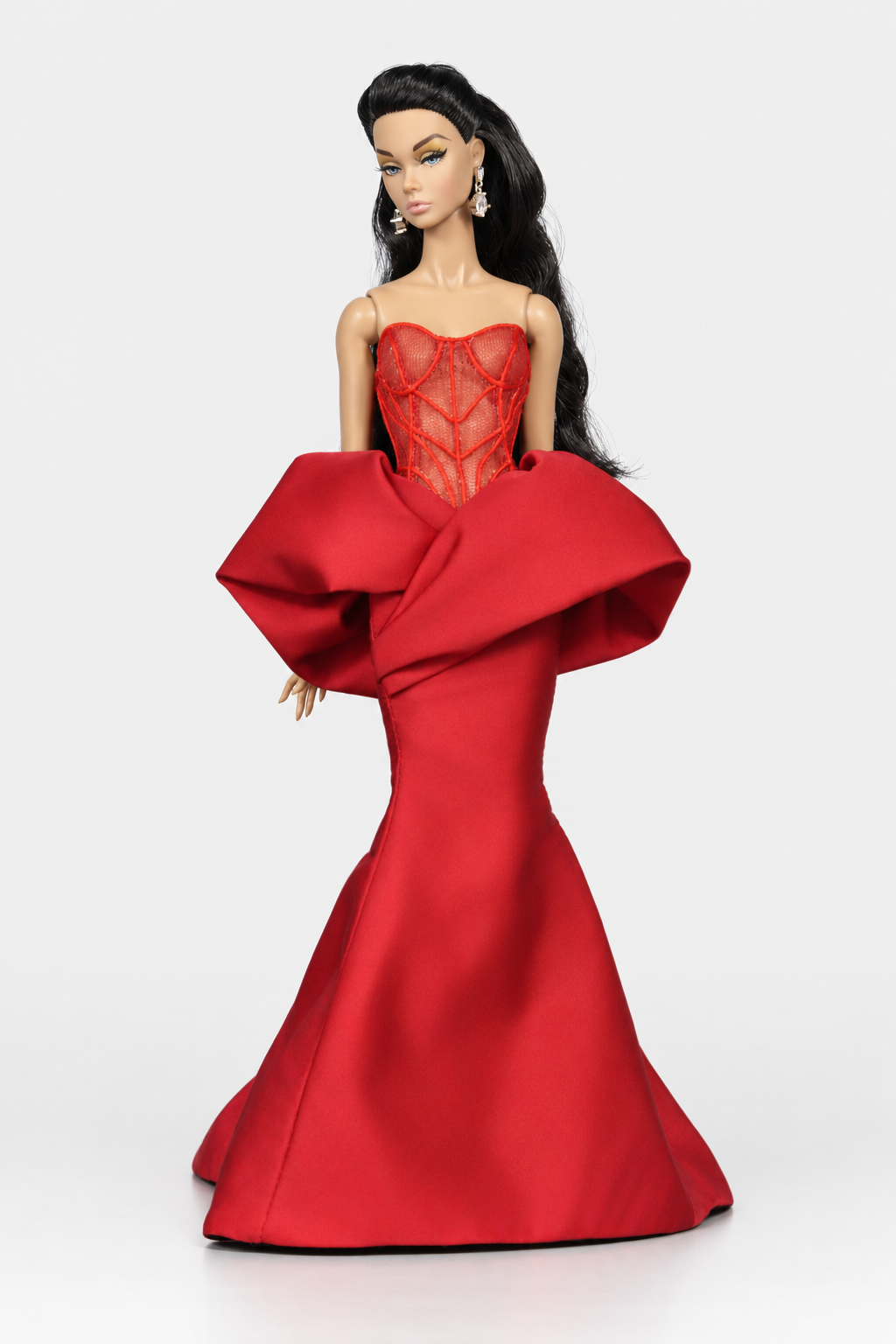 MODERN SENSUAL | Crimson Sculpted Corset Gown for 12” Fashion Dolls | Couture Mermaid Dress | Fashion Royalty 6.0 Doll Clothes