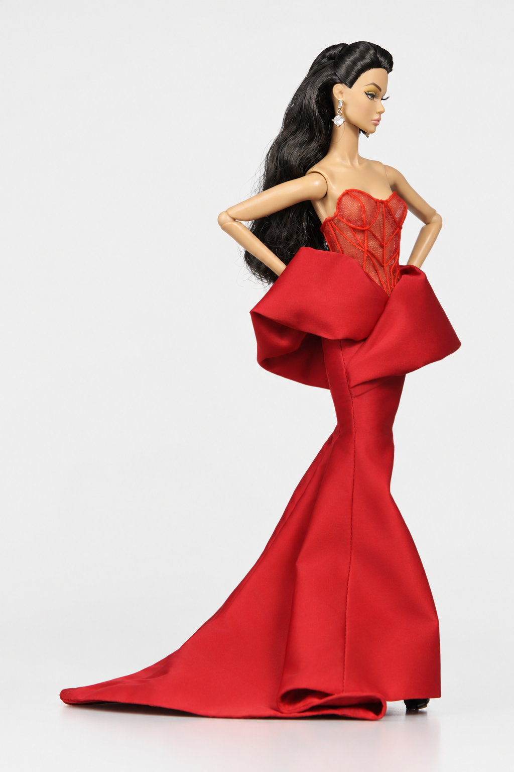 MODERN SENSUAL | Crimson Sculpted Corset Gown for 12” Fashion Dolls | Couture Mermaid Dress | Fashion Royalty 6.0 Doll Clothes