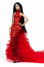 HAUTE | Crimson Inferno Beaded Gown for 1/6 Scale Fashion Doll | Red Couture Gown | PLASTIKTIARA