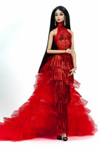 HAUTE | Crimson Inferno Beaded Gown for 1/6 Scale Fashion Doll | Red Couture Gown | PLASTIKTIARA