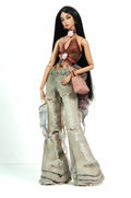 DELUXE | Distressed Denim & Floral Mesh Halter Set | PLASTIKTIARA