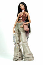 DELUXE | Distressed Denim & Floral Mesh Halter Set | PLASTIKTIARA