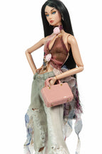 DELUXE | Distressed Denim & Floral Mesh Halter Set | PLASTIKTIARA