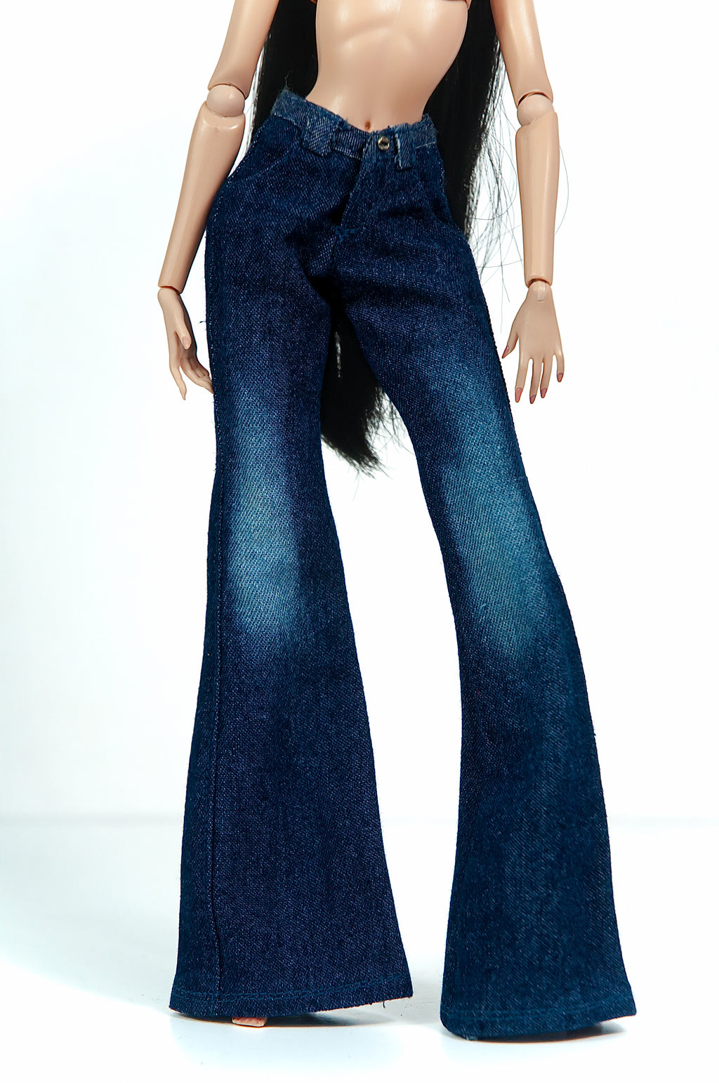 SEPTEMBER SALE | Dark Indigo Wide Flare Jeans for 1/6 Scale Fashion Doll | BARE