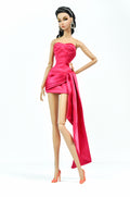PINK CANON | Hot Pink Satin Mini Dress with Dramatic Train – Fashion Royalty Doll Clothes