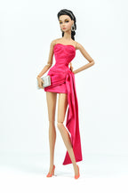PINK CANON | Hot Pink Satin Mini Dress with Dramatic Train – Fashion Royalty Doll Clothes