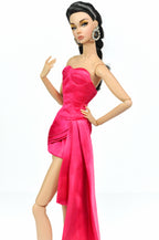 PINK CANON | Hot Pink Satin Mini Dress with Dramatic Train – Fashion Royalty Doll Clothes