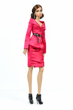 PINK CANON | Hot Pink Satin Tailored Jacket & Pencil Skirt Set – Fashion Royalty Doll Clothes