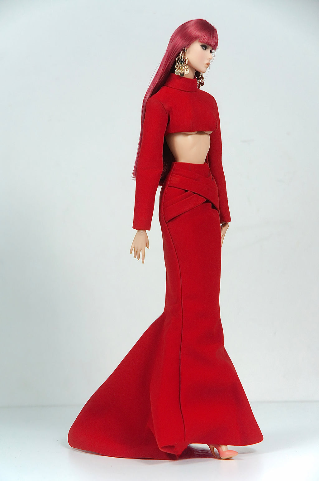 BASIC| Scarlet Elegance Set – Fashion Royalty 6.0 Doll Clothes | Red Crop Top & Mermaid Skirt with Train | Handmade 1/6 Scale Outfit