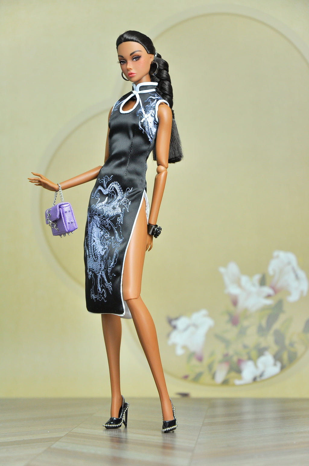 BASIC | Midnight Dragon Qipao Dress – 1/6 Scale High Fashion Doll Clothes