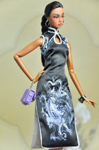 BASIC | Midnight Dragon Qipao Dress – 1/6 Scale High Fashion Doll Clothes