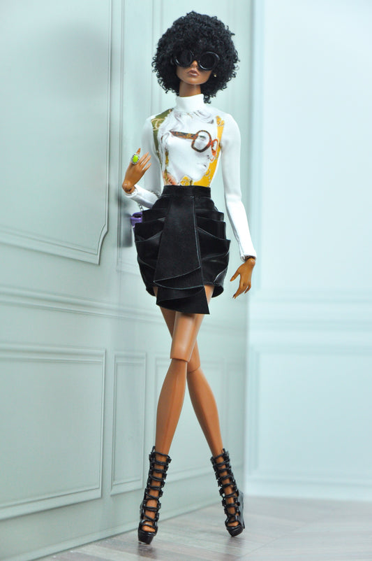 MILLENIAL STYLE | turtle neck boysuit with draping skirt for Fashion Royalty dolls clothes