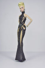 STUDO FLASHIN' | Crystal Halter Gown for Fashion Royalty 12” Dolls | Handmade 1/6 Scale Doll Evening Dress