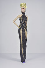 STUDO FLASHIN' | Crystal Halter Gown for Fashion Royalty 12” Dolls | Handmade 1/6 Scale Doll Evening Dress
