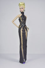 STUDO FLASHIN' | Crystal Halter Gown for Fashion Royalty 12” Dolls | Handmade 1/6 Scale Doll Evening Dress