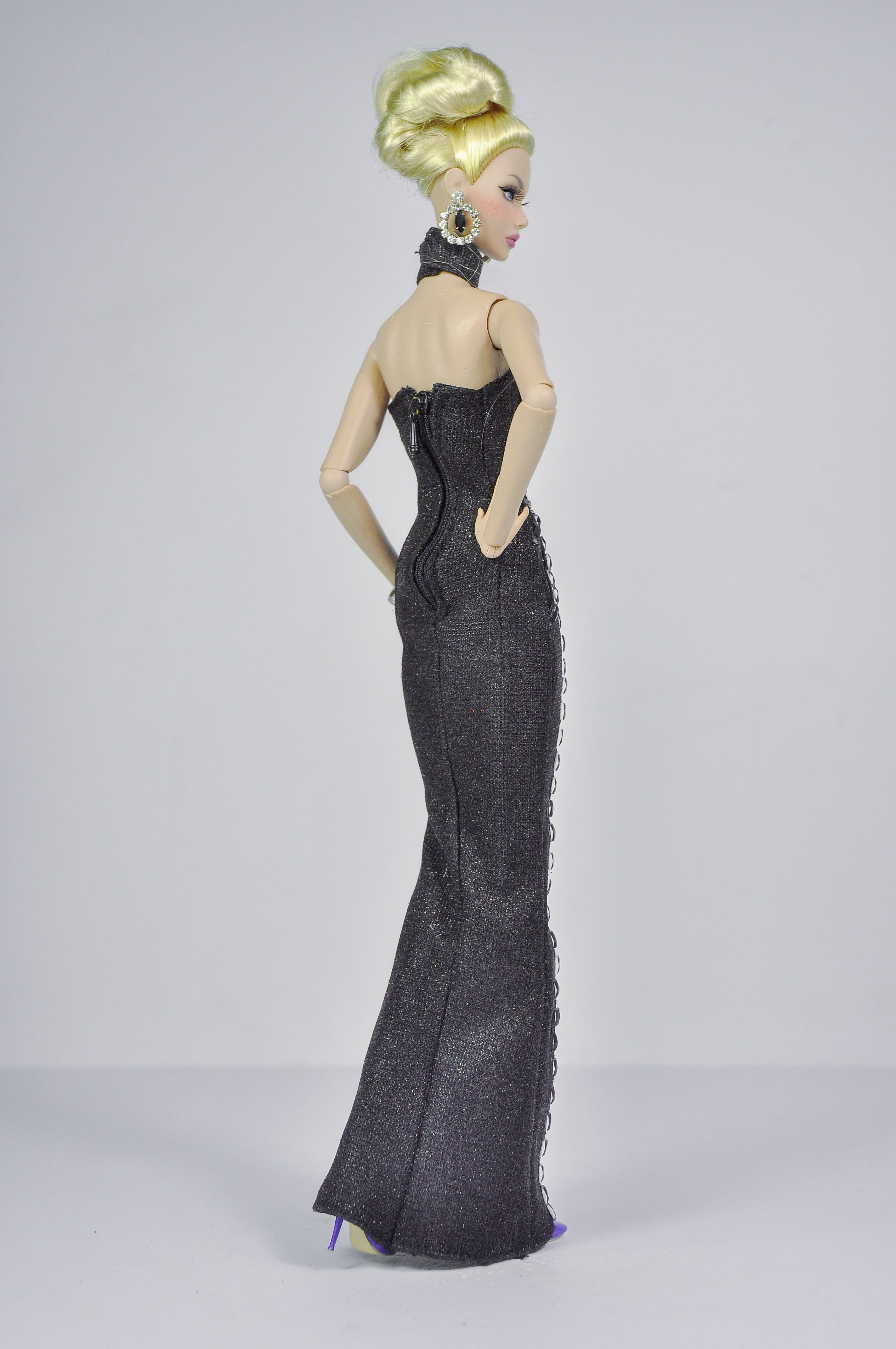STUDO FLASHIN' | Crystal Halter Gown for Fashion Royalty 12” Dolls | Handmade 1/6 Scale Doll Evening Dress