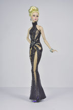 STUDO FLASHIN' | Crystal Halter Gown for Fashion Royalty 12” Dolls | Handmade 1/6 Scale Doll Evening Dress
