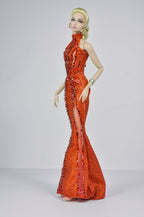 STUDO FLASHIN' | Crystal Halter Gown for Fashion Royalty 12” Dolls | Handmade 1/6 Scale Doll Evening Dress