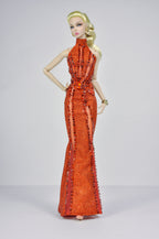 STUDO FLASHIN' | Crystal Halter Gown for Fashion Royalty 12” Dolls | Handmade 1/6 Scale Doll Evening Dress