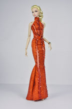 STUDO FLASHIN' | Crystal Halter Gown for Fashion Royalty 12” Dolls | Handmade 1/6 Scale Doll Evening Dress
