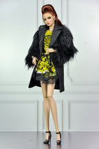 BASIC | Black Faux Fur Coat & Yellow Zipper Dress for Fashion Royalty Dolls | 1/6 Doll Clothes