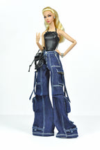 DENIM DIVA | Urban Chic Cargo Set – Fashion Royalty 6.0 Doll Clothes | Black Halter Top & Wide-Leg Denim Pants