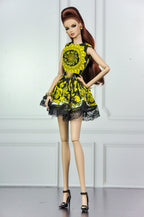 BASIC | Black Faux Fur Coat & Yellow Zipper Dress for Fashion Royalty Dolls | 1/6 Doll Clothes