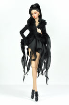 BASIC | Midnight Siren Dress – Fashion Royalty 6.0 Doll Couture Black Gown with Fur Trim