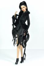 BASIC | Midnight Siren Dress – Fashion Royalty 6.0 Doll Couture Black Gown with Fur Trim