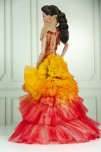 DELUXE | Solar Phoenix Red Gold Beaded Gown for 1/6 Scale Fashion Doll | Plastiktiara