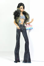 DENIM DIVA | Deposit only - Midnight Lace-Up Denim Top & Black Flare Pants Set – 1/6 Scale High Fashion Dolls