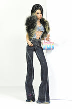 DENIM DIVA | Deposit only - Midnight Lace-Up Denim Top & Black Flare Pants Set – 1/6 Scale High Fashion Dolls