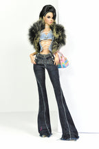 DENIM DIVA | Deposit only - Midnight Lace-Up Denim Top & Black Flare Pants Set – 1/6 Scale High Fashion Dolls