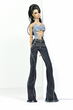 DENIM DIVA | Deposit only - Midnight Lace-Up Denim Top & Black Flare Pants Set – 1/6 Scale High Fashion Dolls