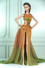 DELUXE | Bronze Dahlia Beaded Mermaid Gown for 1/6 Scale Fashion Doll | Plastiktiara