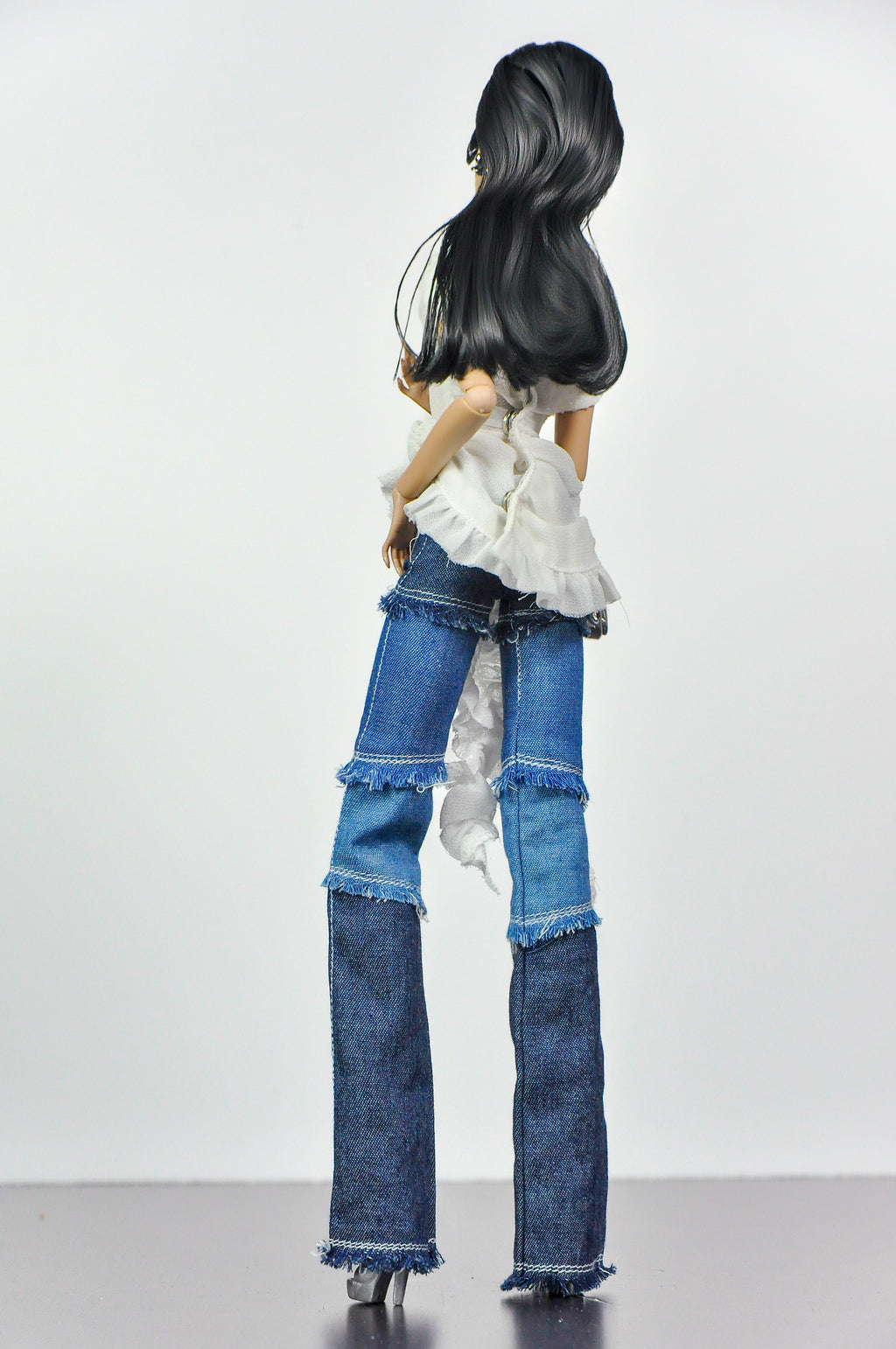 SIMPLE TABOO | Patchwork Denim Outfit for Fashion Royalty Dolls | Handmade Doll Jeans & Ruffle Shawl Top | Integrity Toys Fashion