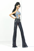 DENIM DIVA | Deposit only - Midnight Lace-Up Denim Top & Black Flare Pants Set – 1/6 Scale High Fashion Dolls