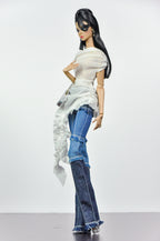 SIMPLE TABOO | Patchwork Denim Outfit for Fashion Royalty Dolls | Handmade Doll Jeans & Ruffle Shawl Top | Integrity Toys Fashion