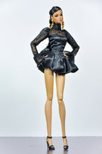 SIMPLE TABOO | Black Lace Bubble Mini Dress for Fashion Royalty Dolls | Handmade Couture Doll Clothes | Integrity Toys Outfit
