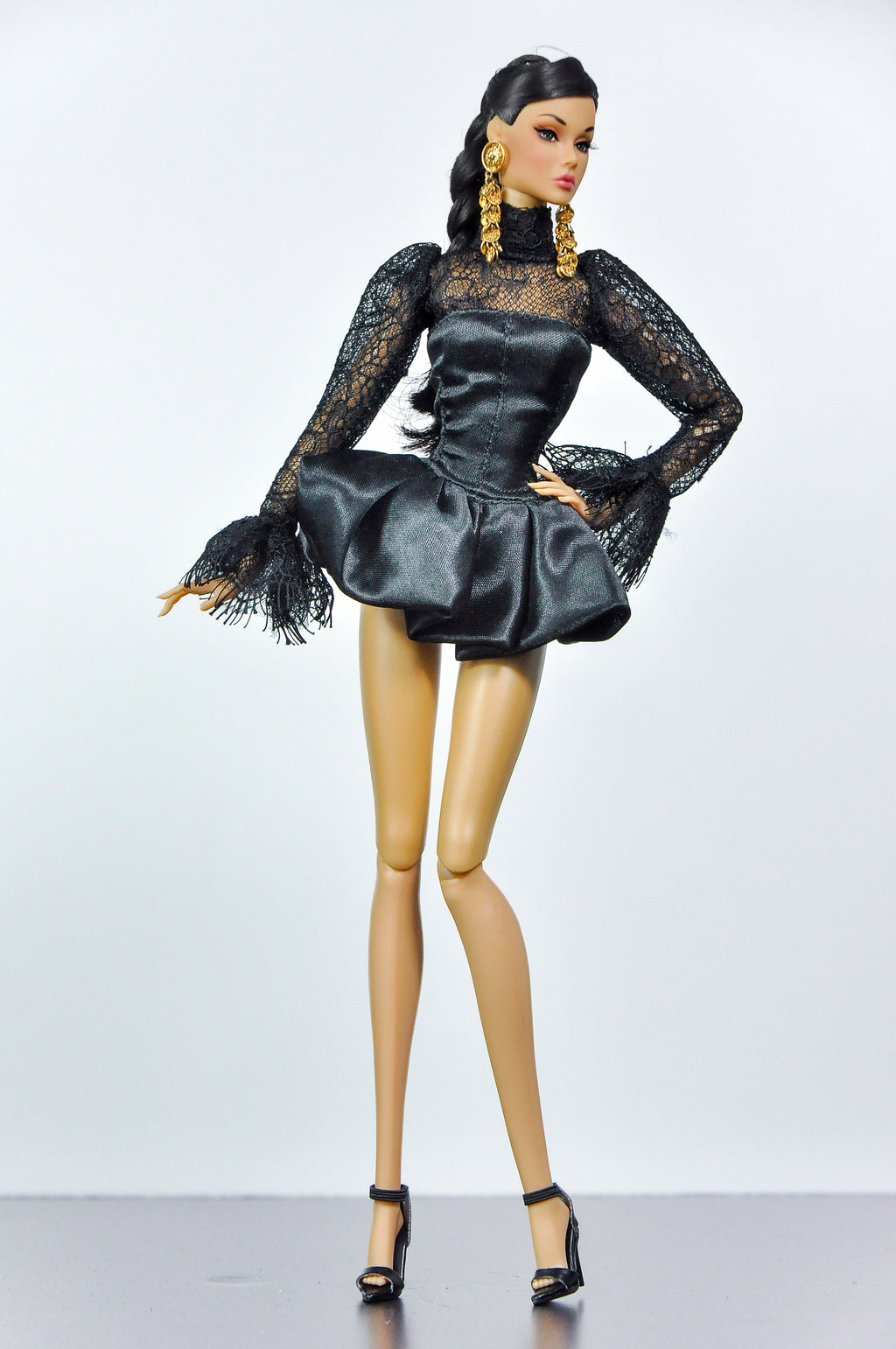 SIMPLE TABOO | Black Lace Bubble Mini Dress for Fashion Royalty Dolls | Handmade Couture Doll Clothes | Integrity Toys Outfit