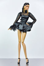 SIMPLE TABOO | Black Lace Bubble Mini Dress for Fashion Royalty Dolls | Handmade Couture Doll Clothes | Integrity Toys Outfit
