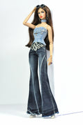 DENIM DIVA | Silver Chain Denim Top & Dark Flare Jeans Set – 1/6 Scale High Fashion Dolls