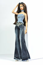 DENIM DIVA | Silver Chain Denim Top & Dark Flare Jeans Set – 1/6 Scale High Fashion Dolls