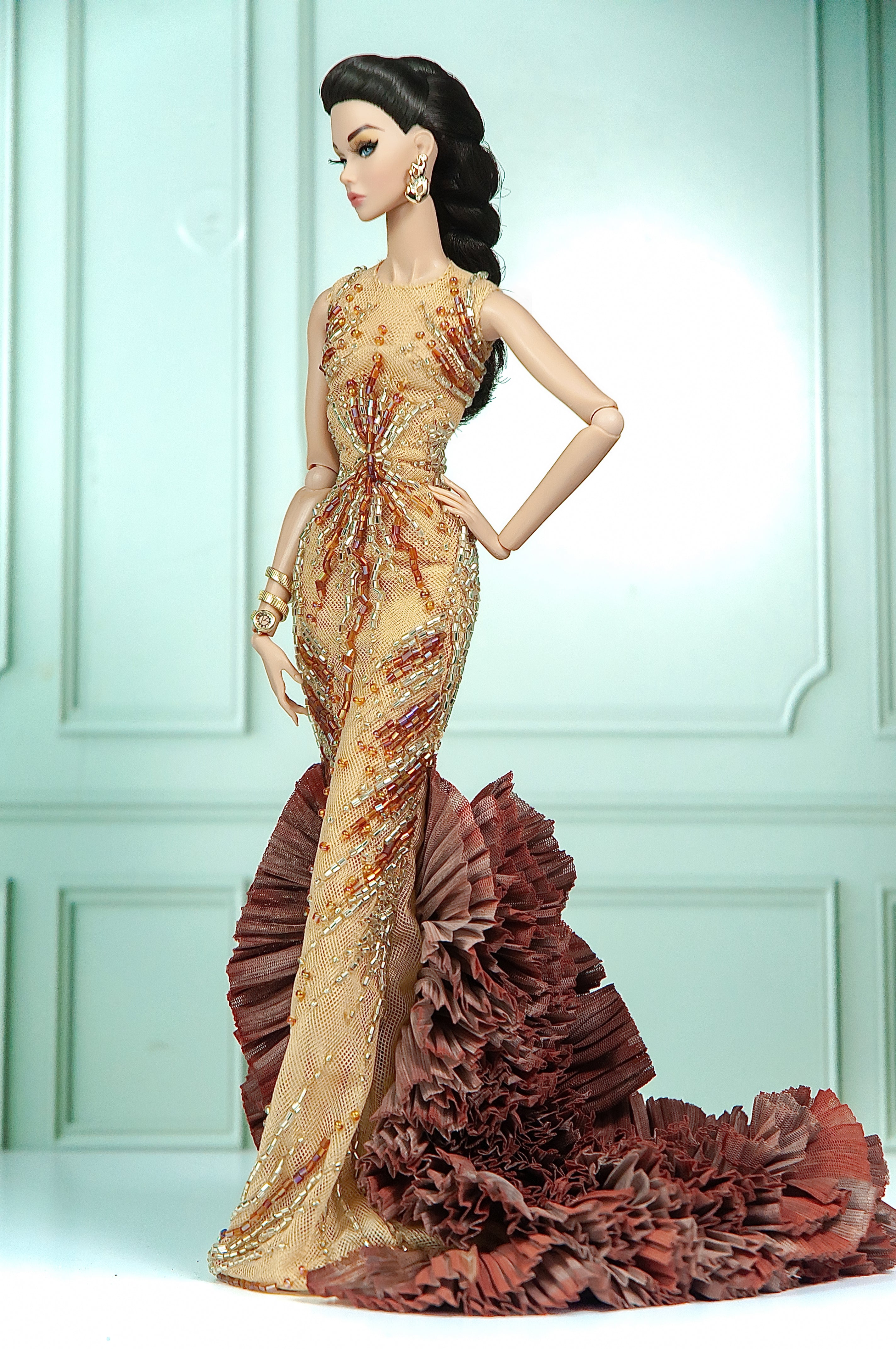 DELUXE | Gilded Oasis Cutout Gown for 1/6 Scale Fashion Doll | Plastiktiara
