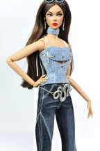 DENIM DIVA | Silver Snake Chain Belt – 1/6 High Fashion doll clothes | 1/6 Scale Doll Belt | Plastiktiara