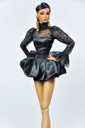 SIMPLE TABOO | Black Lace Bubble Mini Dress for Fashion Royalty Dolls | Handmade Couture Doll Clothes | Integrity Toys Outfit