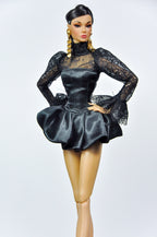 SIMPLE TABOO | Black Lace Bubble Mini Dress for Fashion Royalty Dolls | Handmade Couture Doll Clothes | Integrity Toys Outfit